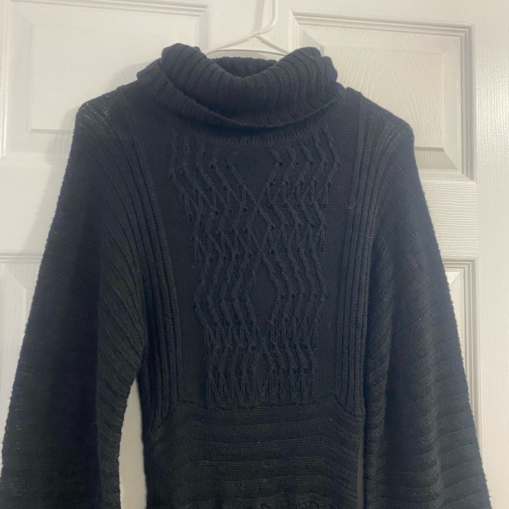 Cache vintage wool blend witchy goth black turtleneck winter chic midi dress - Picture 5 of 8